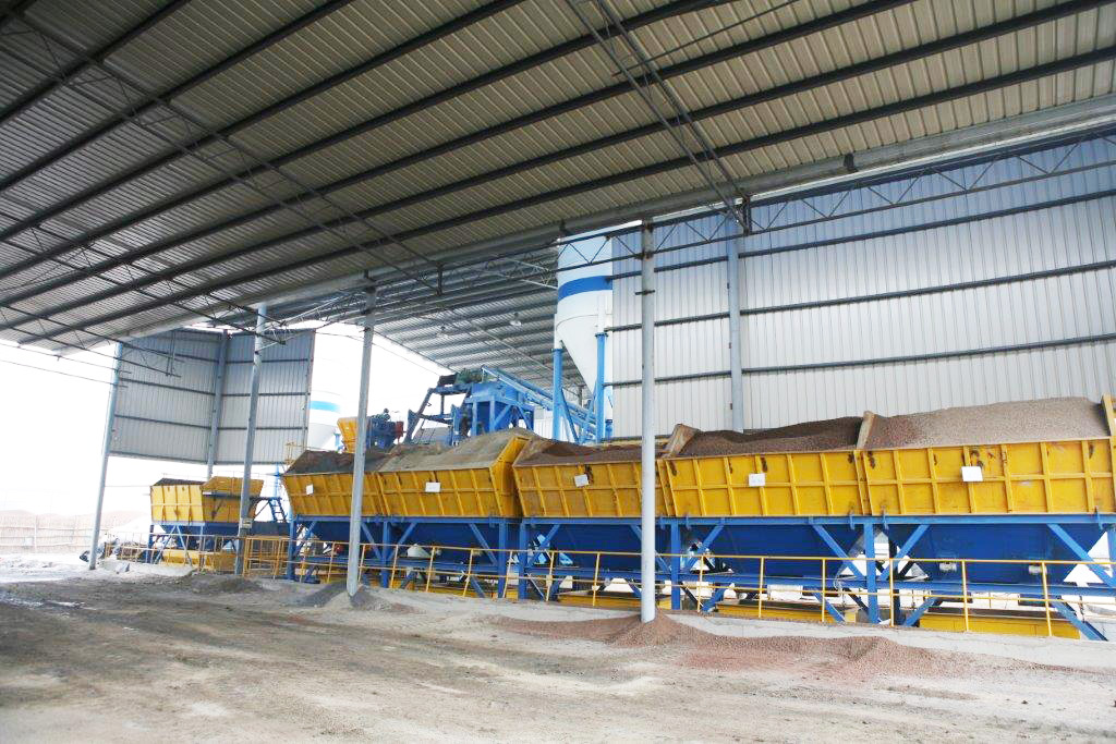 Dual Planetary Mixers - Six Aggregate Bins - Two Cement Silos - Low Profile Weigh Belt Batch Plant.