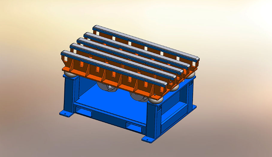 Vibration table has vibrators with frequency & amplitude controls for adjustable product compaction and textures.